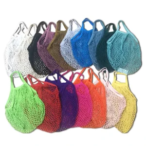 Eco Friendly Reusable Large Capacity Portable Vegetable Net Grocery Produce Organic Cotton Mesh Shopping Bag