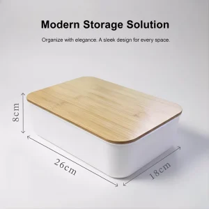 Eco-Friendly Reusable PP Storage Box with Bamboo Lid Modern Rectangular Desk Organizer Low Profile 26x18cm Office Home