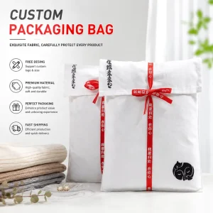 Eco-Friendly White Canvas Envelope Clothes Packaging Shopping Bag With Ribbon Custom Logo Printed Cotton Gift Flap Dust Bag