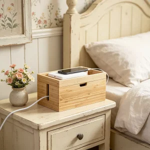Eco Friendly Wooden Cable Management Box & Cord Organizer for Power Strip Wire Storage