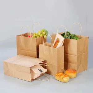 Eco Reusable Hard Extra Large Fast Food Packaging Takeaway Custom Logo Twisted Handle Recyclable Kraft Shopping Bag