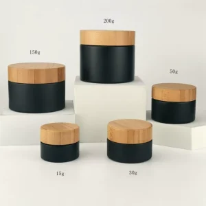 Eco Skincare Glass Cream Jars Bamboo Wooden Covers Five Bottle Finishes Six Volumes for Facial Cream Storage