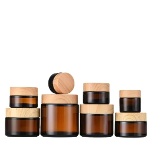 Eco friendly 5g 100g Empty Borosilicate Glass Jar with Wooden Lid Sealed Cosmetic Container for Face and Skincare