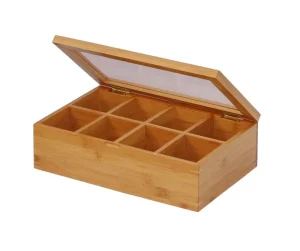 Eco friendly Bamboo Wood Tea Box and Bag Organizer with Lid Carton Packed for Home and Commercial Use