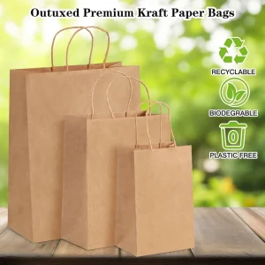 Eco friendly Biodegradable Recycled Materials Reusable Classic Promotion Brown Kraft Paper Bags Ribbon for Supermarket Shopping