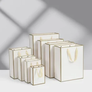 Eco friendly Luxury Art Paper Gift Bag with Lamination Ribbon Handles Customizable Color Size for Gifts Clothing
