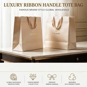 Eco friendly Luxury Paper Bags with Handles Customized Kraft Hopping Paper Bag with Ribbon Wedding Paper Gift Bags