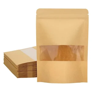 Eco friendly Natural Kraft Paper Stand up Pouch Food Grade Packaging with Reclosable Zipper Lock Moisture Proof Feature