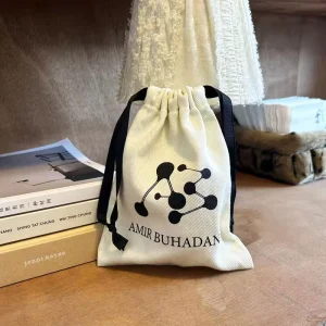 Eco friendly Recycled Custom Logo Print White Cotton Canvas Drawstring Shoe Dust Gift Bag Jewelry Draw String Pouch