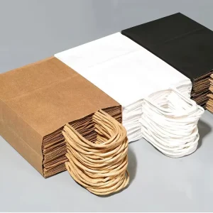Eco friendly Recycled Kraft & Craft Paper Bags Twisted Paper Cord Handles for Food Takeaway Shopping Customizable Sizes Colors