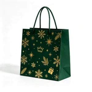 Eco friendly and Durable Handmade Green Kraft Paper Bags with Twisted Handles Reusable and Ideal for Holiday Gift Wrapping