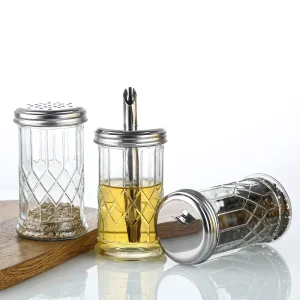 Elegant Glass Spice Jars with Silver Lids for Seasoning