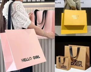 Elegant Luxury Eco Friendly Pink Paper Tote Custom Logo Hot Stamping Promotion Ribbon Women’s Gift Bags Premium Packaging Bags
