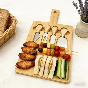 Elegant Multi Use Bamboo Cutting Board Large Bamboo Charcuterie Board Gift Set with Cheese Knife Set Serving Platter