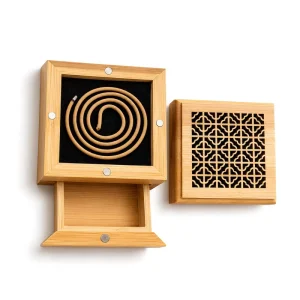 Elegant Square Bamboo Incense Box with Drawer Wooden Coil Incense Burner Holder for Home Aromatherapy Gift