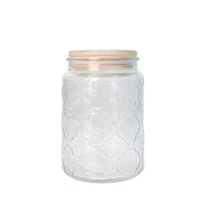 Embossed Round Glass Storage Jars Airtight Seals Jars Grain Food Tea Storage Food Grade Glass Jars with Bamboo Lid