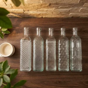 Embossment Reusable 500ml Square Clear Glass Olive Oil Bottles with Sprayer for Kitchen