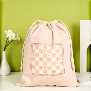 Embroidery Logo Cartoon Pattern Simple Style Recycled Canvas Open Drawstring Pouch Storage Dust Bag for Shoes & Sneakers