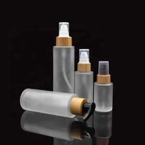 Empty 10ml 15ml 20ml 30ml 50ml 100ml 120ml 150ml Matte Glass Dispensing Bottles With Natural Bamboo Pump Lid and Custom Printing