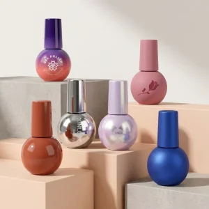 Empty 11ml Matte Ball Shape Glass Nail Polish Bottle Kit with Plastic Caps and Packaging Low MOQ