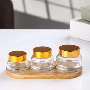 Empty 15g 30g 50g Frosted Clear Slanted Shoulder Glass Jar with Plastic Black Cap Cosmetic Jar Container