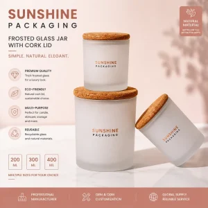 Empty 200ml 300ml 400ml Frosted Glass Candle Jar with Cork Lid Logo Printing Accepted