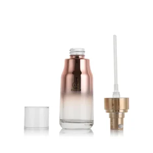 Empty 50ml Unique Shape Gradient Glass Serum Bottle with Clear Plastic Cap for Skincare Packaging