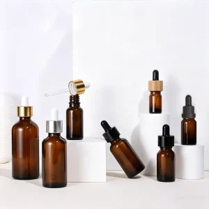 Empty 5ml 10ml 15ml 20ml 30ml 50ml 100ml Amber Glass Essential Oil Bottles with Bamboo Lid Dropper