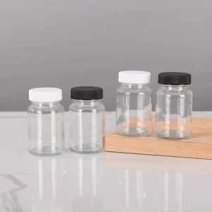 Empty 60cc 75cc 100cc Pill Supplement Vitamin Wide Mouth Clear Glass Jar with Plastic Screw Lid Glass Capsule Bottles Packaging