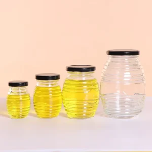Empty Clear Airtight Food Storage Container Threaded Glass Honey Jar with Tinplate Lid