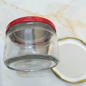 Empty Clear Glass Jar with Wide Mouth Lid for Canned Food Round Shape 200ml