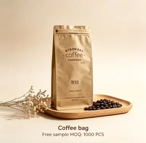 Empty Coffee Bag with Tear Notch Reusable Stand up Bag Zipper Flat Bottom Pouch for Instant Coffee and Tea Leaf