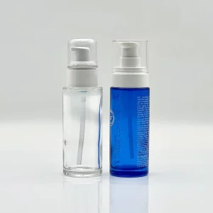 Empty Cylinder Glass Cosmetic Packaging 50ml Pump Sprayer Bottle with Plastic Cap for Face Serum Lotion Foundation