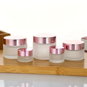 Empty Frosted Glass Cylinder Jar Rose Gold Cap 30g 50g Refillable Eco friendly Face Cream Eye Cream Skincare Trial