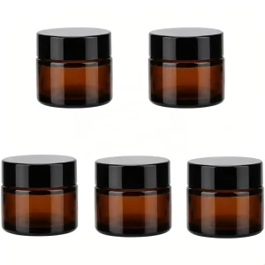 Empty Glass Amber Jars 50ml & 30ml with Screw Cap Frost Surface Round Shape for Face & Eye Cream