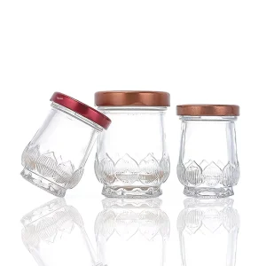 Empty Heat Resistant Glass Bird’s Nest Jar 50ml 100ml Lotus Embossed Glass Bottle With Metal Lid for Fish Maw Pudding Jam Milk