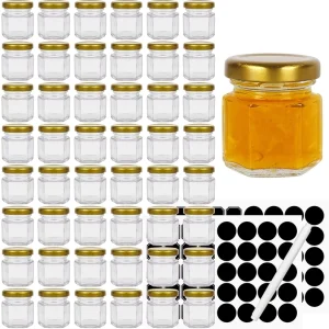 Empty Hexagon Glass Jars with Metal Screw Cap Lids for Jam Honey Baby Food DIY Crafts & Canning
