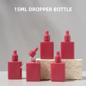 Empty Red Square Glass Dropper Bottle With Plastic Dropper Cap for Essential Oil Eye Cream Packing