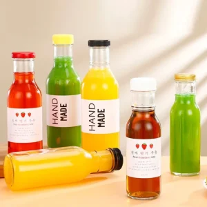 Empty Transparent 500ml Disposable Clear High Flint Juice Drink Beverage Glass Bottle With Plastic Lid for Mineral Water