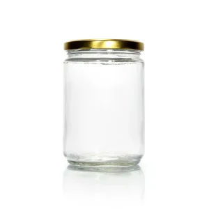 Empty Transparent Round Bottom Storage Honey Jam Pickles Glass Jar With Metal Lid