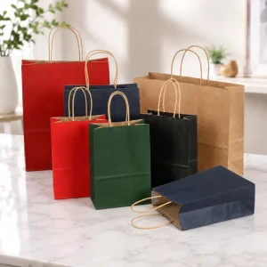 Environmentally Friendly Kraft Paper Tote Bag Available Multiple Colors Four Color Printed Customizable Clothing Shopping