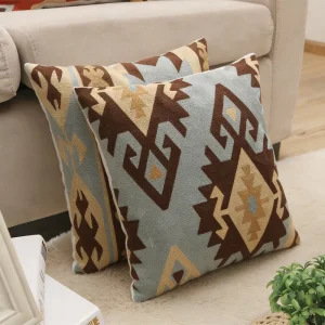 Ethnic style Modern Minimalist Square All Cotton Canvas Embroidered Throw Pillow Cover Sofa Back Living Room Decor