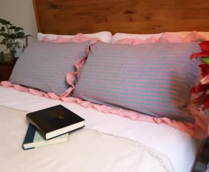 European Cottagecore Style Square Frill Cotton Striped Embroidered Print Hotel Pillowcases Country Farmhouse Style