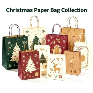 European Holiday Custom Print Paper Gift Bags Kraft Shopping Bags for Valentine Christmas Halloween