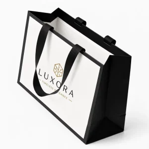 Exclusive Eco-Friendly Matte Black Kraft Art Paper Gift Bag with Embossed Laminated Finish for High-End Jewelry Cosmetic Retail