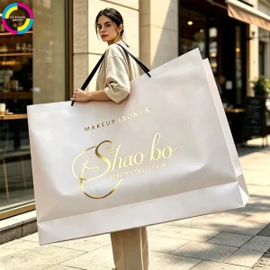 Extra Big Paper Shopping Bag Custom Hot Stamped Logo Luxury Ribbon Handle Oversized Tote Bag for Cosmetic Gift Boutique