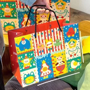 Extra Kraft Paper Shopping Bag With Handles Custom Animal Print for Christmas Party Large Sizes Available