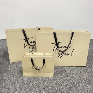 Extra Large Custom Printed Eco Friendly Luxury Beige Art Paper Shopping Bags Black Ribbon Handles for Wedding Dress Promotion