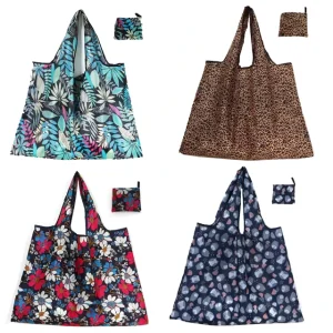 Extra Large Reusable Grocery Shopping Bags Durable 210D Polyester Washable Floral Shopping Bags Foldable Shopping Bags