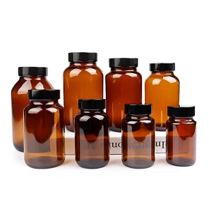 Factory Amber Wide Mouth Glass Bottle Pill Bottles Capsule Tablets Medicine 60ml 75ml 100ml 120ml 150ml 200ml 250ml 300ml 400ml